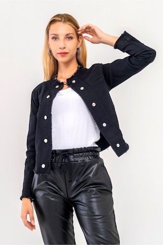 Bold & Young Kadın Yağ Yeşili Power Strech Çıt Çıtlı Slim Fit Denim Ceket Siyah