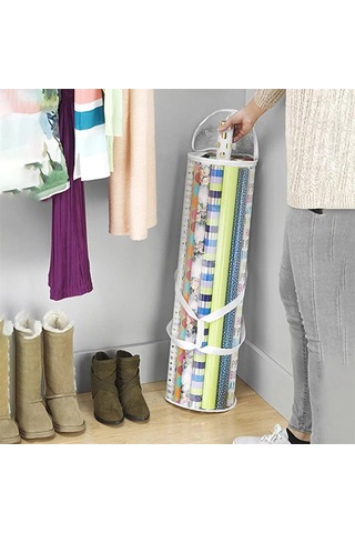 Yunboo Pvc Noel Paket Kağıdı Saklama Çantası, 100cm X 20cm, Şeffaf, Taşınabilir, 2 Tutamaklı, Üst Zipli, Büyük Kapasite Beyaz