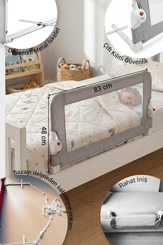 Wellgro Littles 83 48 CM Yatak Bariyeri, Çocuk Yatak Korkuluğu Gri