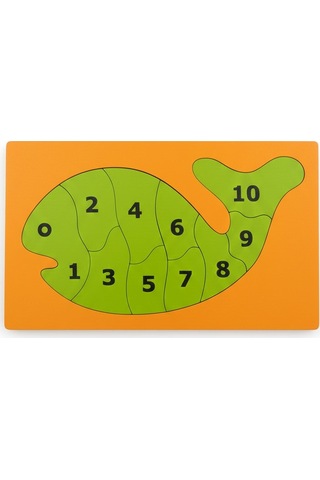 Eğitici Ahşap Balık Puzzle - 10 Parça Rakam Öğretici Oyuncak - Montessori Sayı Puzzle