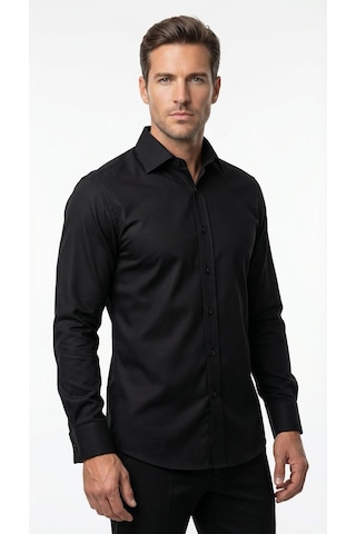 Plus Scorpion Erkek Beyaz Klasik Gömlek Slim Fit, Düz Model, Şık Ofis & Günlük Kombin Siyah