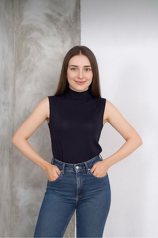 Hashtag Kadın Balıkçı Yaka Sıfır Kol Body 4'lü Set Viskon Kumaş Lacivert Siyah Beyaz Krem