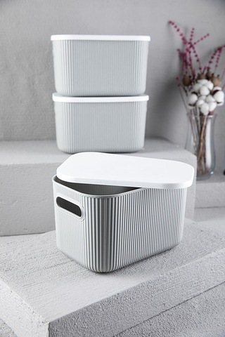 Bayev 3 Adet Storage 6lt Gri Düzenleyici Saklama Kutusu Oyuncak Hobi Kapaklı Dekoratif Kutu Çok Renkli