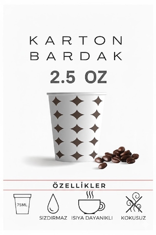2.5 Oz 70-75 Ml Karton Bardak, 100 Adet , Tadım Bardağı, Kahve, Espresso Bardağı, Zemzem Bardağı 100