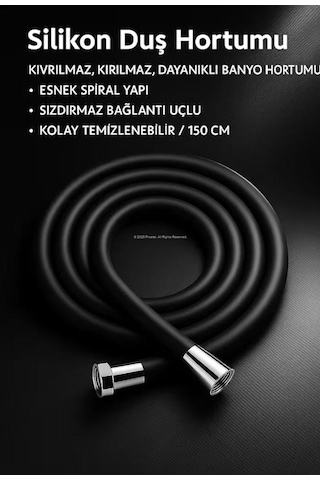 Kopmaz Kaliteli Pvc Duş Hortumu Tüm Duş Setleri İle Uyumlu 1,5 Metre Siyah