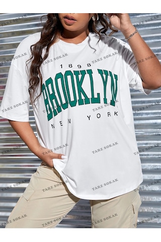 Adrift 1898brooklyn Baskılı Oversize Kalıp Unisex T-shirt Beyaz