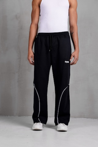 Dark Moda Erkek Oval Şeritli Baskılı Yazlık Baggy Eşofman Siyah