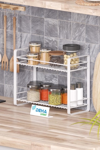 Masa Tezgah Üstü Düzenleyici Metal Organizer Raf Banyo Mutfak Rafı Baharatlık Makyaj Standı Siyah Beyaz