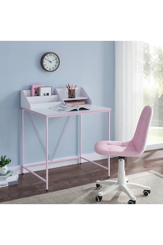 Retro Metal Ayaklı Bölmeli Çalışma Masası-pembe/beyaz 90x75x50 Cm Beyaz