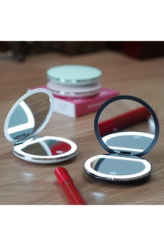 Brightnova Portable Led Seyahat Makyaj Aynası White2x Çift Taraflı Katlanır 2x 5x Büyütmeli Cep Boy Hediye Ahşap