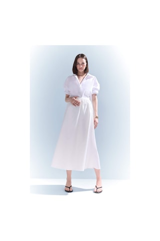 DeFacto A Kesim Normal Bel Yarım Astar Poplin Midi Etek E8700AX25SPWT32 Beyaz