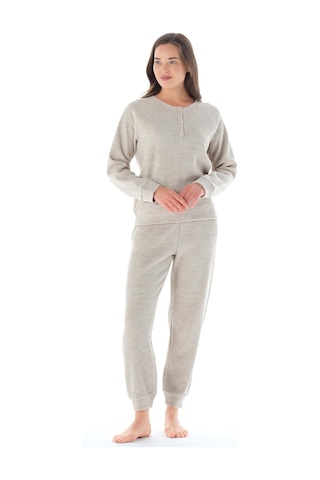 Feyza Kadın Uzun Kol Akrilik Petekli Bej Pijama Takımı C4t9n0o1 001