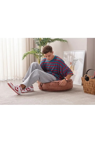 Çok Amaçlı Puantiyeli Keten Yer Bahçe Minderi Fermuarlı İç Dolgulu Yıkanabilir 60x69 Kiremit