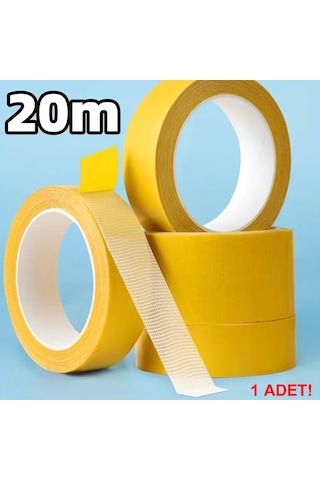 Örgülü Çift Taraflı Bant 20mm 20 Metre Fiber Takviyeli Dokuma Örgü Bez Destekli Silikon Yapıştırıcı
