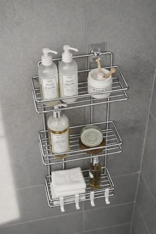 Sas Haus Krom 3 Katlı Banyo Rafı Şampuanlık Ve Duş Rafı Askılı Yapışkanlı Duvara Monte Tş-03 Krom