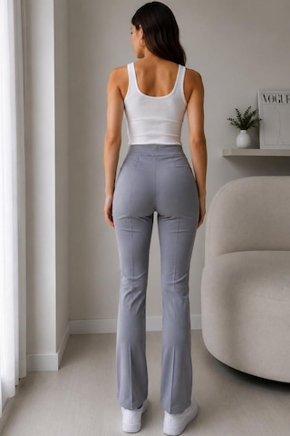 Fit Women Yüksel Bel Nervür Dikişli İspanyol Paça Pantolon 4622 -gri