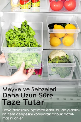 4 Adet Dolap İçi Buzdolabı Düzenleyici - Buzdolabı Meyve Sebze Saklama Kabı Organizer Sepet 8 Litre Şeffaf