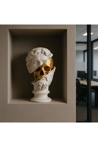 Antik Stil Yüz Ve Kafatası Heykel Ev Ofis İçin Modern Aksesuar - Altın