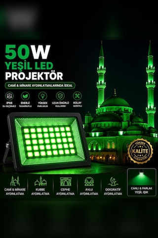 Astec Yüksek 50 Watt Yeşil Led Projektör Ip66 Su Geçirmez Dış Mekan Aydınlatma Kaliteli