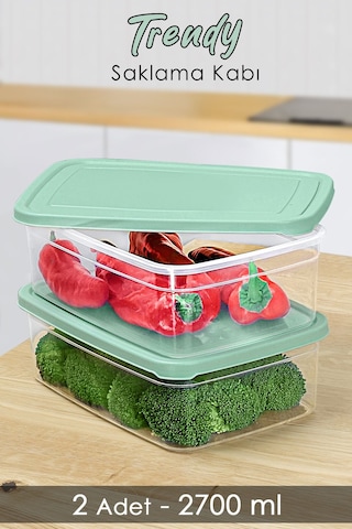 Meleni Home Dikdörtgen Mikrodalgaya Uygun Düzenleyici Organizer Erzak Saklama Kabı Yeşil 2700 ML 2 Adet Yeşil