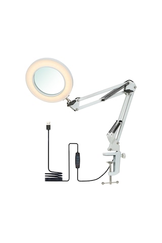 Neoglint Beyaz 8x Büyüteçli Neoglint Esnek Kelepçeli Masa Lambası