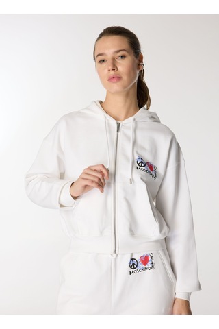 Moschino Jeans Beyaz Kadın Kapüşon Baskılı Sweatshirt A1708-4002