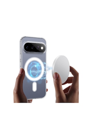 Google Pixel 11 Pro Uyumlu Kılıf Sararmaz Kamera Kısmı Açık Magsafe Mika Sert Parlak Şeffaf Kapak Beyaz
