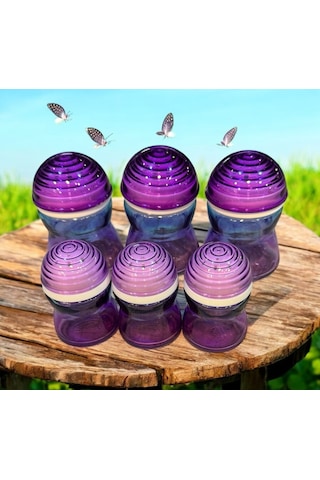 Kapaklı Baharatlık Tuzluk - 6 Lı Baharatlık Seti 2 Boy Mor Kırmızı