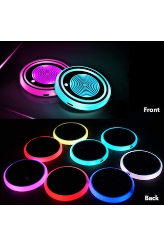 2 Pack Led Car Cup Holder Lights 7 Colors Changing Usb Charging Mat Waterproof Cup Pad,led Interior Atmosphere Lamp Decoration Light Car Accessories