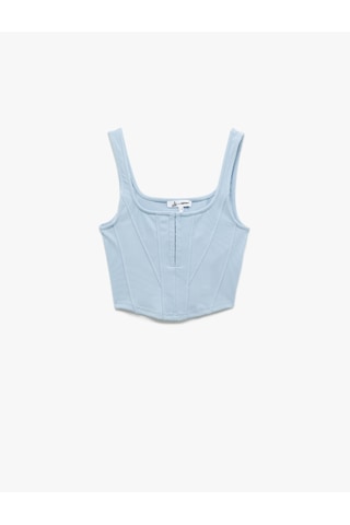 Koton Kare Yaka Korse Detaylı Kolsuz Slim Fit Crop Bluz Mavi 5sal30311ık Mavi