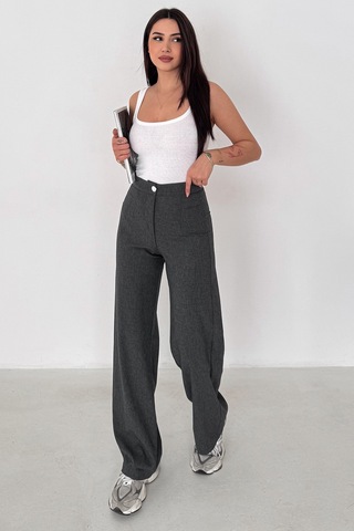 Kadın Yüksek Bel Geniş Paça Pantolon Grey Tailor Gri