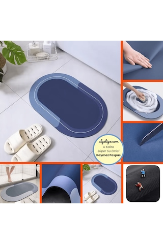 Oval Yazısız Antibakteriyel Diatomit Süper Sihirli Su Emici Kaymaz Tabanlı Banyo Paspası 40 60 Cm Tek Renk Diğer