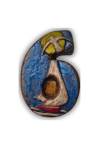 El Yapımı Deniz Temalı Seramik Kapı No.6 - 8x13 Cm - Akdeniz/ege Ruhu - Dekoratif Ev, Villa, Site Girişi, Dış Mekan Ve Apartman Girişi -