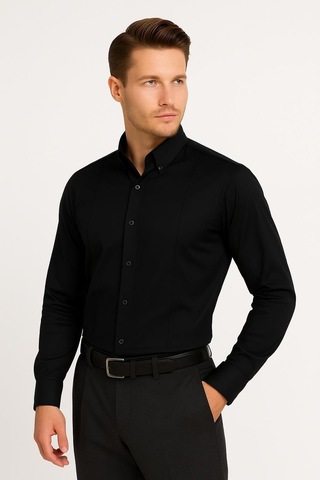 Efor Gk 691 Slim Fit Siyah Klasik Gömlek Siyah