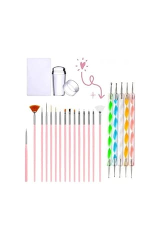 Jel Tırnak Nail Art Tırnaksüsleme Makyaj Için Boyama Fırça Seti French Stamper Dotkalem Set Pembe