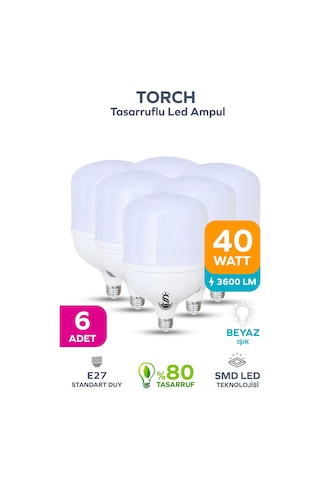 40w Tasarruflu E27 Beyaz Işık Torch Led Ampul 6 Adet 6 Adet