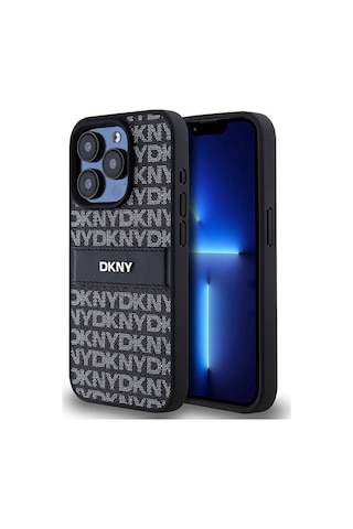 Apple Uyumlu iPhone 15 Pro Max Kılıf Dkny Lisanslı 3d Yazılı Repeat Texture Pattern Kapak Siyah