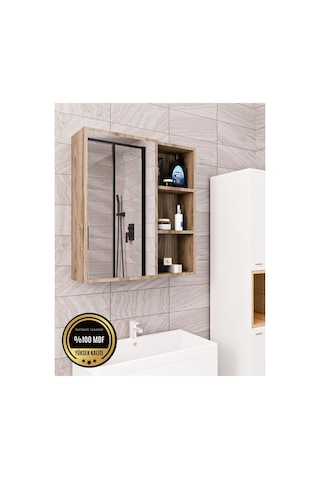 Dalin Tek Kapak Aynalı Banyo Dolabı Raflı Mdf Kahverengi