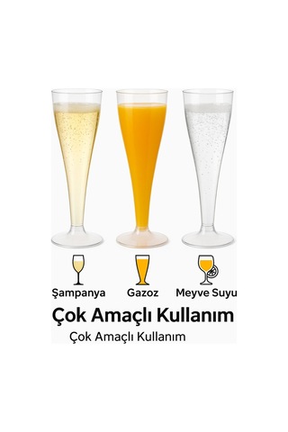 6 Lı Şeffaf Plastik Şampanya Kadehi Düğün, Parti Ve Davet Sunumlarına Uygun Bardak