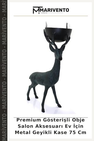 Premium Gösterişli Obje Salon Aksesuarı Ev İçin Metal Geyikli Kase 75 Cm