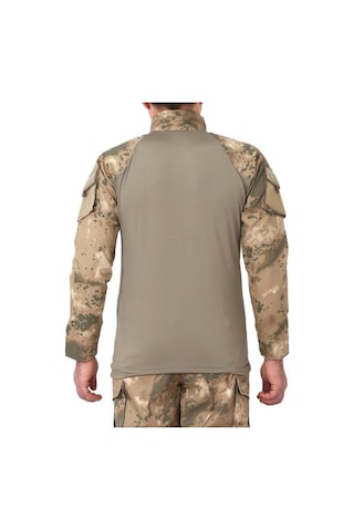 Çöl Kamuflaj Combat Tişört Mikrofiber Yan Kollar Cepli Fermuarlı Slimfit Kesim Kamuflaj