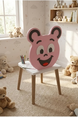 Çocuk Masası & Çocuk Sandalyesi Happy Face Sevimli Figürlü Set Pembe