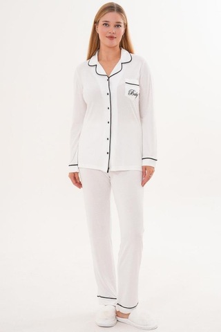 Mecit Pijama Mecit 6335 Ekru Kadın Sabahlık Gecelik Pijama Seti Ekru