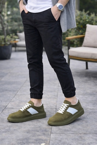Mevese Lunex Erkek Bağcıklı Süet Günlük Spor Sneaker Ayakkabı - Haki - Beyaz