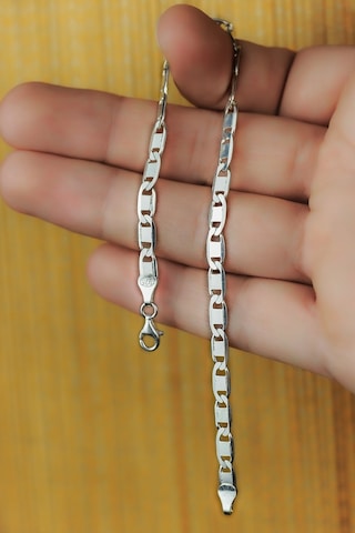 Encili Silver 925 Ayar Gümüş Astarlı Barlı Model Zincir Bileklik