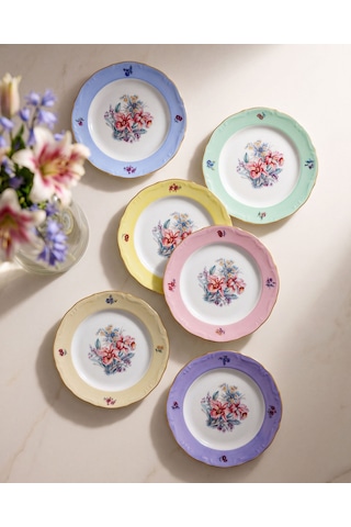 Altın Dekorlu Mavi Porselen Pasta Tabağı 19 Cm
