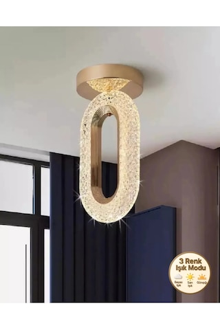 Alfa Kristal Ledli Avize Tavana Sıfır Gold Sarı Gövde 3 Renk Modu Gold
