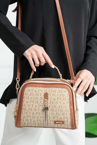 Just Polo Premium Askılı Çantası Çapraz Askılı Günlük Çanta Şık El Ve Askılı Çantası Vizon-ekose