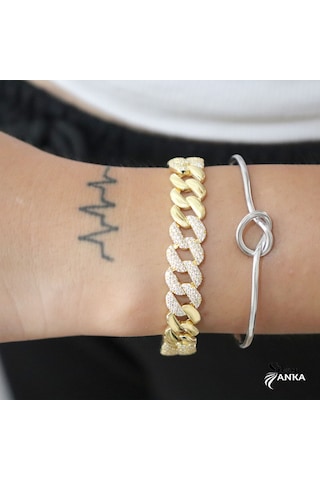 925 Ayar Gümüş Şık Gold Gurmet Bileklik