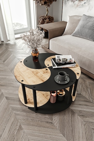 Yin Yang Unıty Serenıty Orta Sehpa 4 Lü Siyah Meşe 70 Cm Meşe